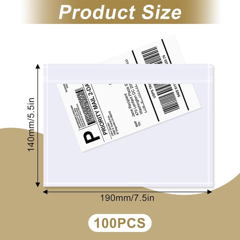 AZUREAL 100PCS Shipping Label Sleeves, 7.5" x 5.5" Packing Slip Pouches, Packing List Envelopes/Shipping Label Envelopes for Mailing, Packing List, Packaging, Protective Documents - Image 2
